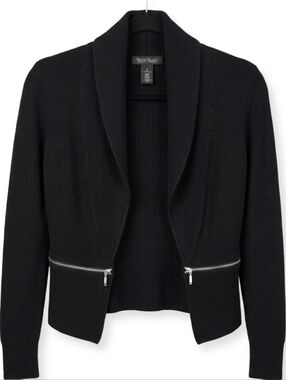 White House Black Market Black Open-Front Knit Blazer with Zip Details